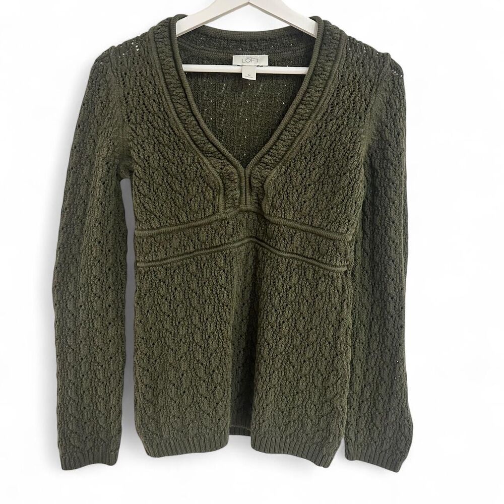 Ann Taylor LOFT Green V Neck Cotton Sweater Women’s Size Medium